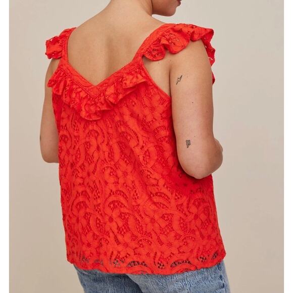Torrid Orange Lace Ruffle Collar Button Front Sleeveless Top Size 2X - Picture 10 of 10